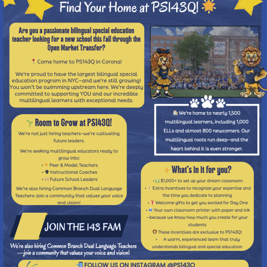 Job Post: Join PS143Q in Corona!
