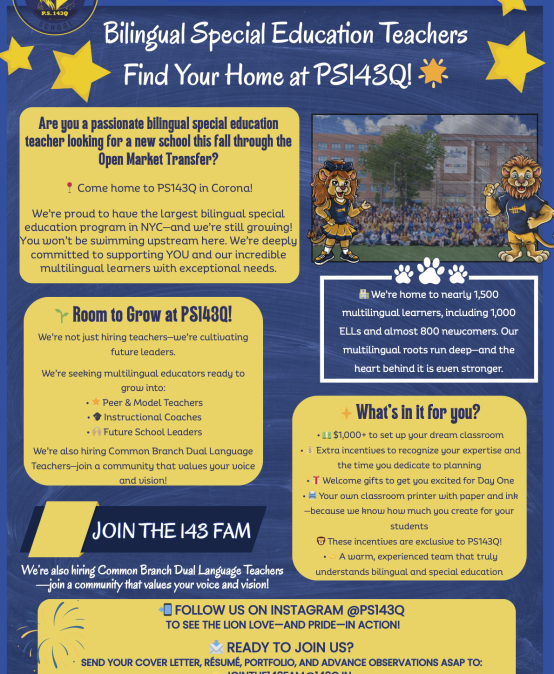 Job Post: Join PS143Q in Corona!