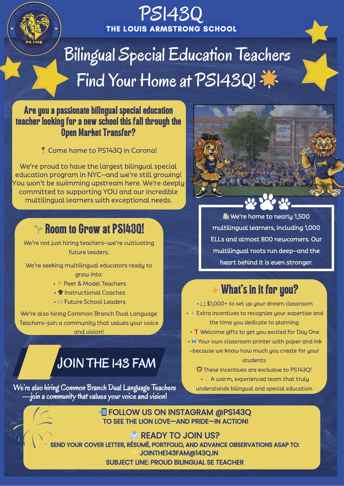 Job Post: Join PS143Q in Corona!