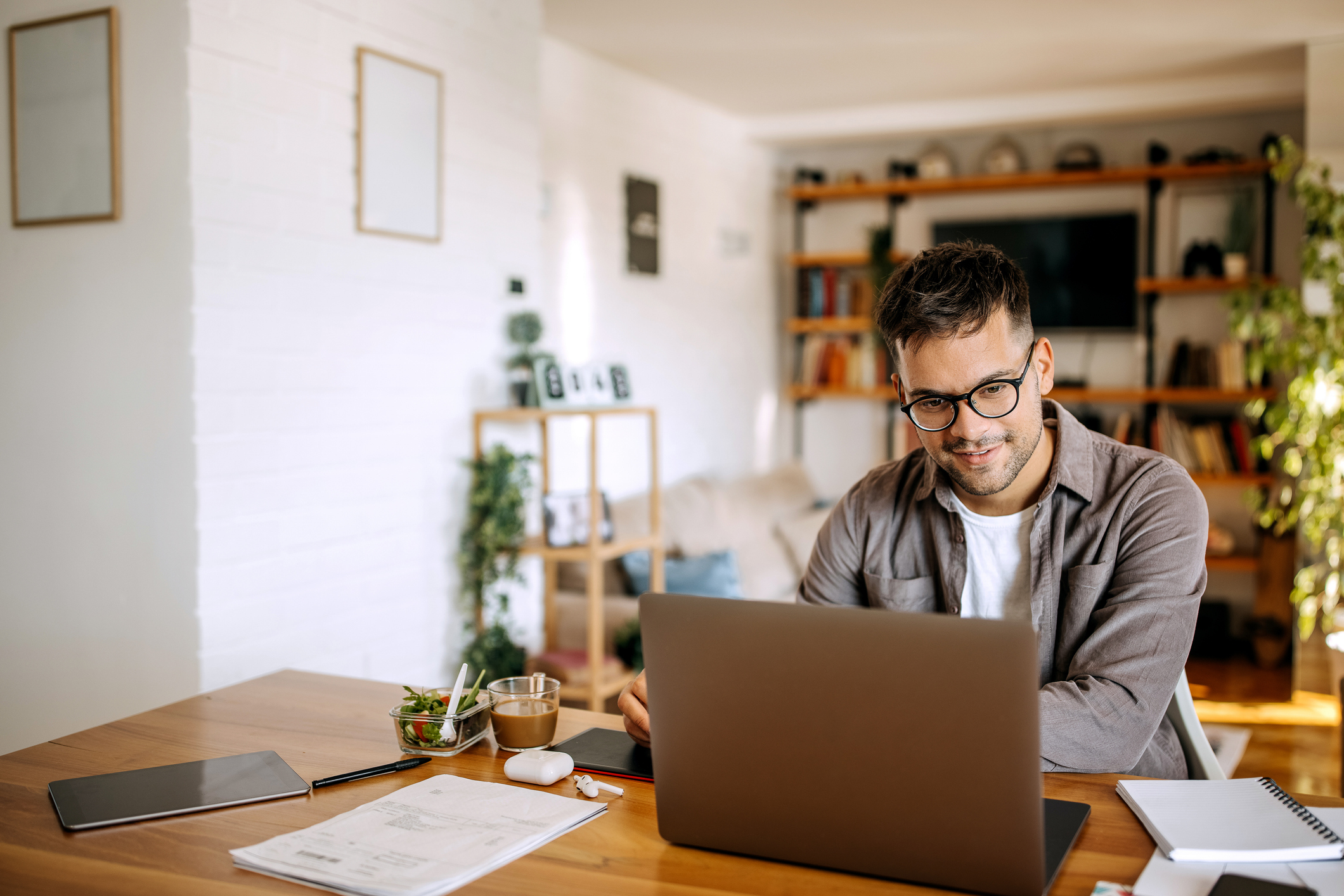 Young man working from home Young man working from home