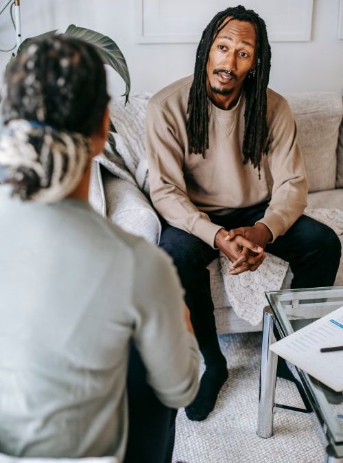 Counselor and client in a supportive conversation