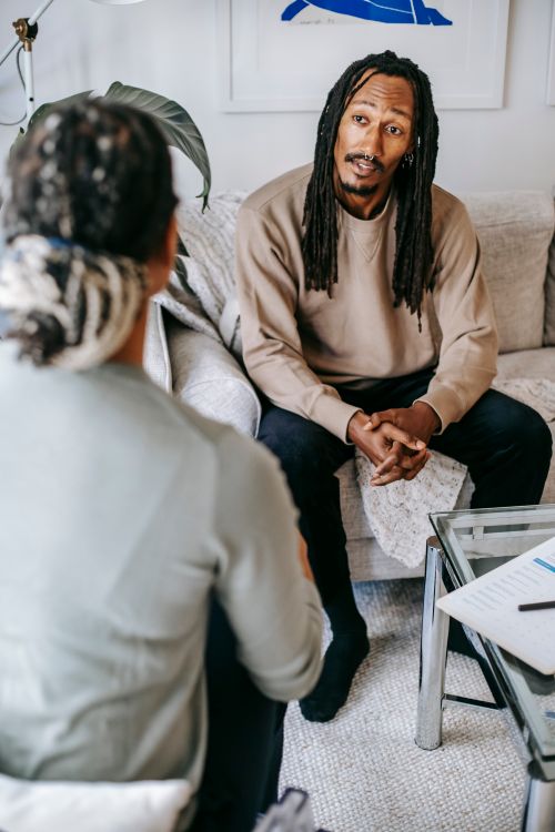 Counselor and client in a supportive conversation